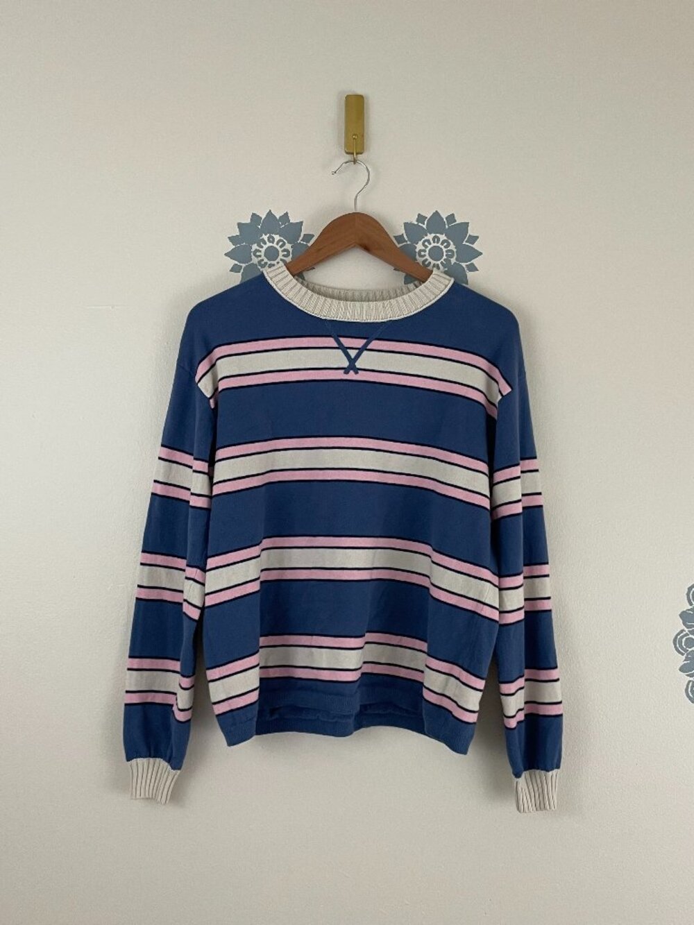 Aerie Sunday Soft Crew Sweater in Marbled Blue Stripe Size XXS